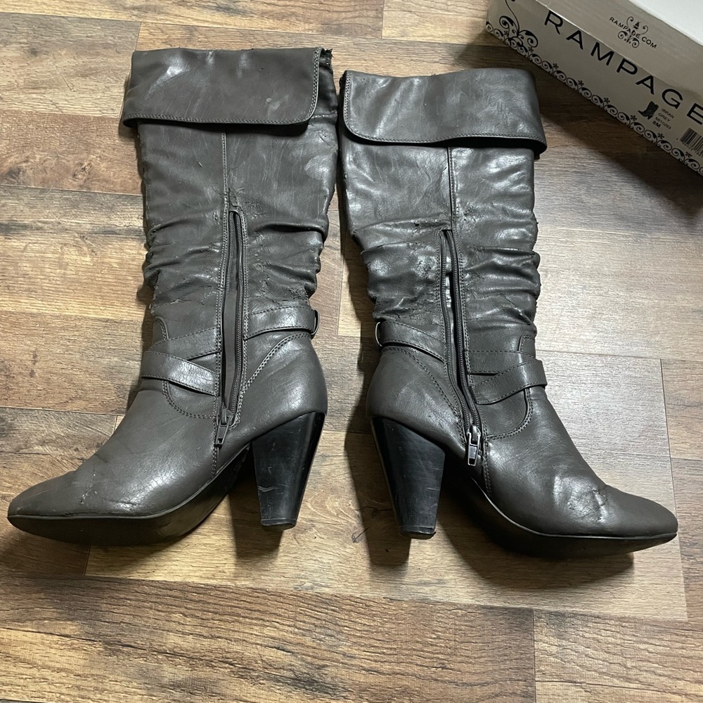 Rampage Gray Fold-Over Mid-Calf Heeled Boots